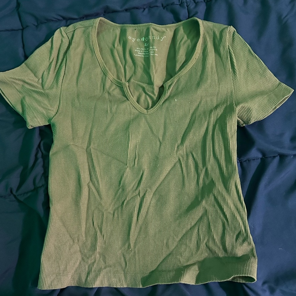Brandy Melville Green Ribbed Tee
